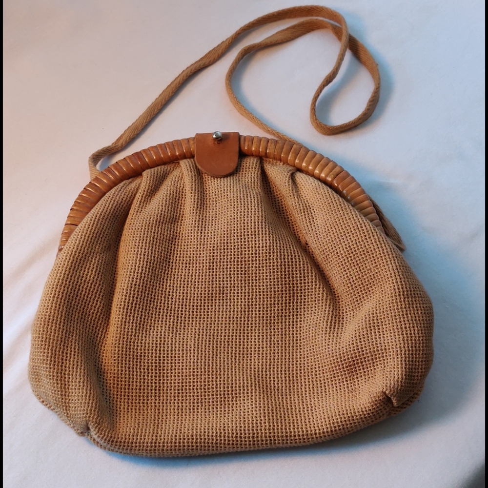 Vintage Tan Weaved Cotton Shoulder Strap Purse